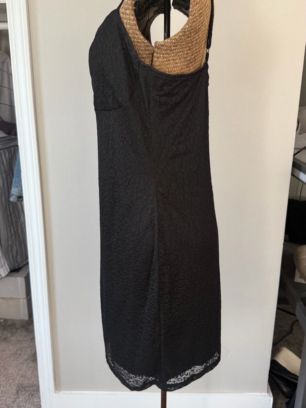 NWT H&M Black Lace Leopard Mini Slip Dress with Thin Straps, L - Picture 2 of 5